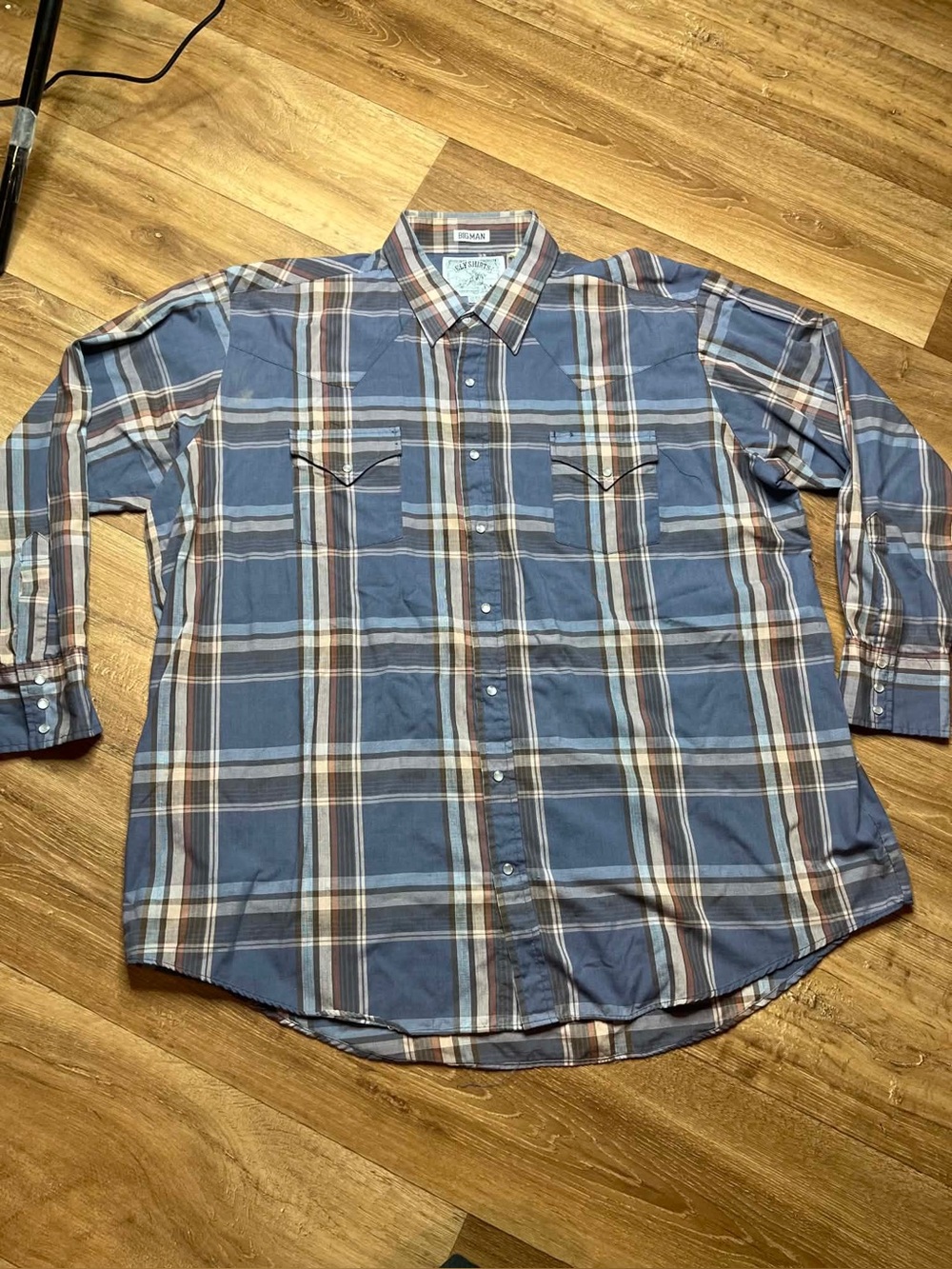 Ely Cattleman Big Man Men's Plaid Pearl Snap Shirt Size 2XL Big Blue Multi Color